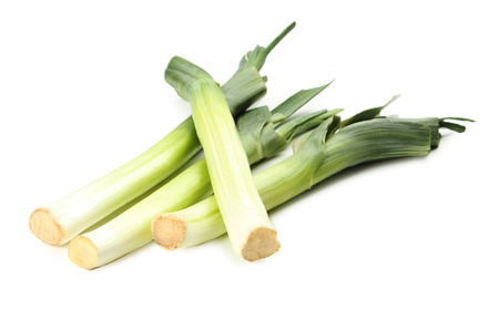 Green leeks isolated on a white backgroundの写真素材