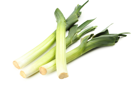 Green leeks isolated on a white backgroundの写真素材