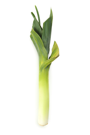 Green leeks isolated on a white backgroundの写真素材
