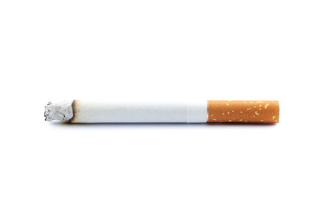 Cigarette with ash isolated on a whiteの写真素材