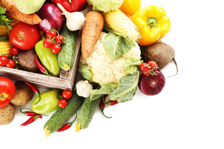 Ripe and tasty vegetables on a white backgroundの写真素材