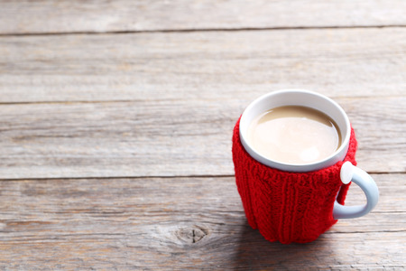 Cup of coffee on a wooden tableの写真素材