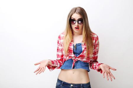 Portrait of a beautiful hipster girlの写真素材