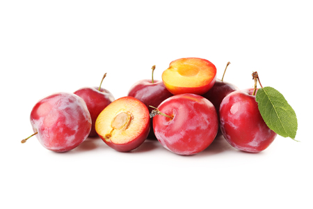 Fresh plums isolated on a whiteの写真素材