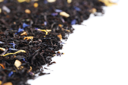 Heap of dry tea on white backgroundの写真素材
