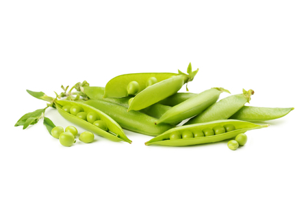 Green peas isolated on a white backgroundの写真素材