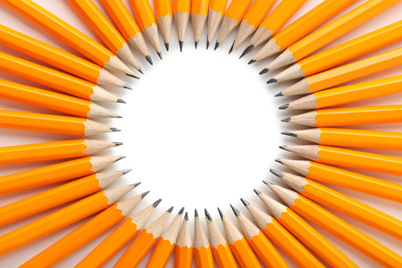 Yellow pencils on a white backgroundの写真素材