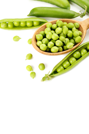 Green peas isolated on a white backgroundの写真素材