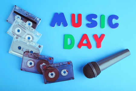 Black microphone with inscription Music Day