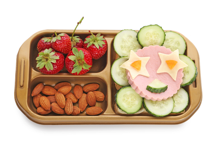 School lunch in box isolated on a whiteの写真素材