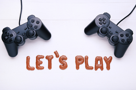 Let's Play written by chocolate cookies alphabet with joysticksの写真素材