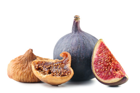 Ripe and dried figs on white backgroundの写真素材