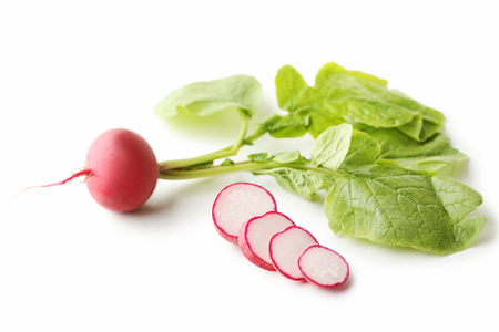 Red radishes isolated on white backgroundの写真素材
