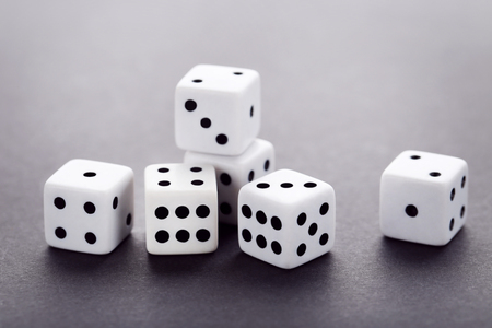 Dice on grey backgroundの写真素材