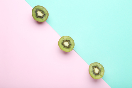 Sweet kiwi fruits on colorful backgroundの写真素材