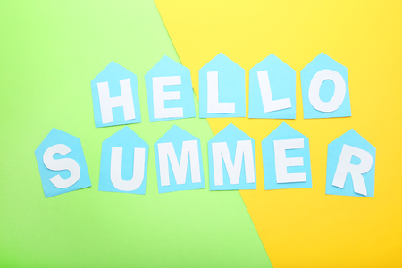 Inscription Hello Summer on colorful backgroundの写真素材
