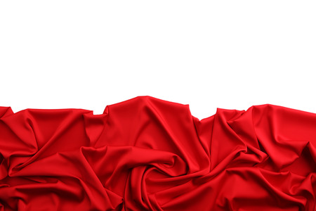 Red satin cloth on white backgroundの写真素材