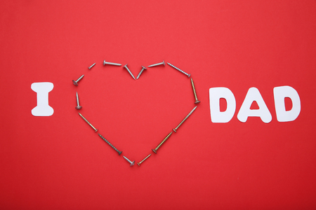 Inscription I Love Dad on red backgroundの写真素材