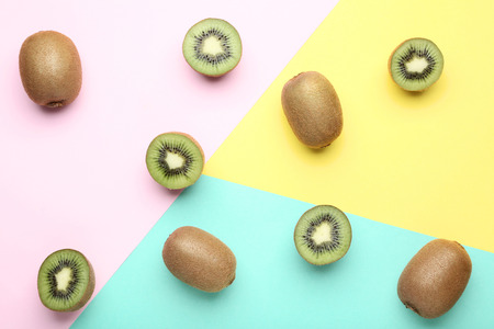 Sweet kiwi fruits on colorful backgroundの写真素材