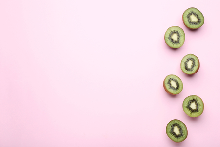 Kiwi fruits on pink backgroundの写真素材