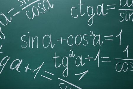 Maths formulas on chalkboard background