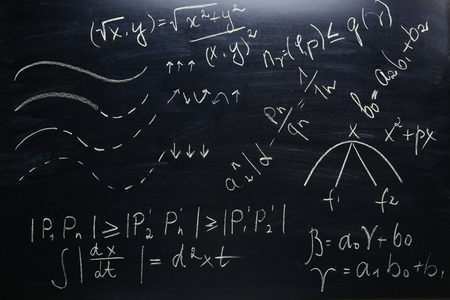 Maths formulas on chalkboard background