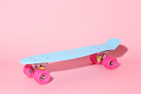 Skateboard on pink backgroundの写真素材