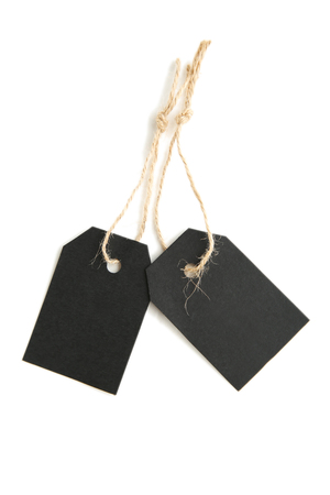 Black sale tags isolated on white backgroundの写真素材