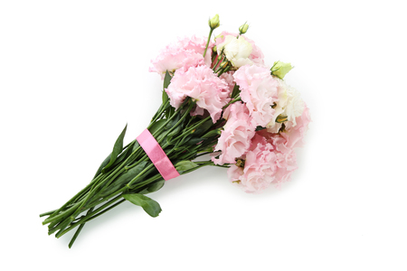 Bouquet of pink eustoma flowers isolated on white backgroundの写真素材