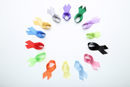 Colorful ribbons on white background. Medicine conceptの写真素材