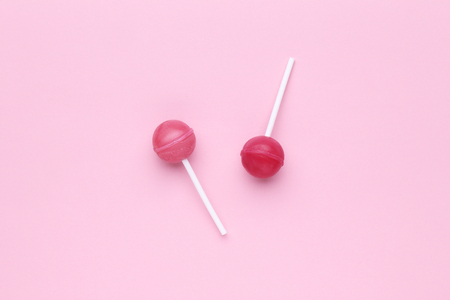 Sweet lollipops on pink backgroundの写真素材