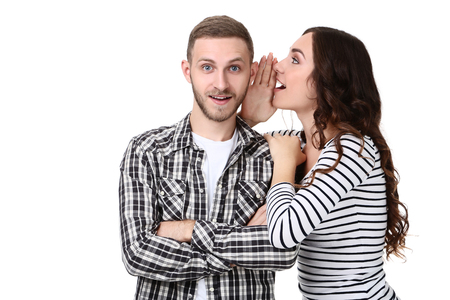 Beautiful young couple isolated on white backgroundの写真素材