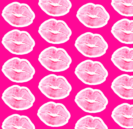 Modern art collage. Print of kiss on pink backgroundの写真素材