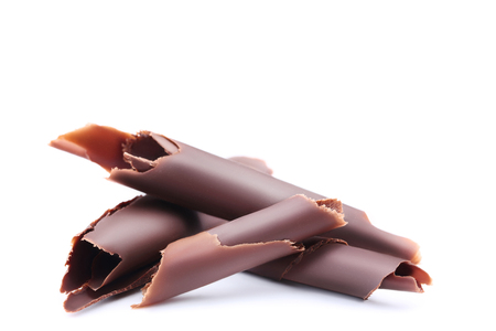 Chocolate shavings isolated on white backgroundの写真素材