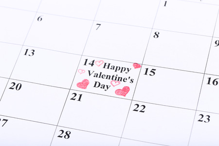 Valentine day calendar with drawn heartsの写真素材