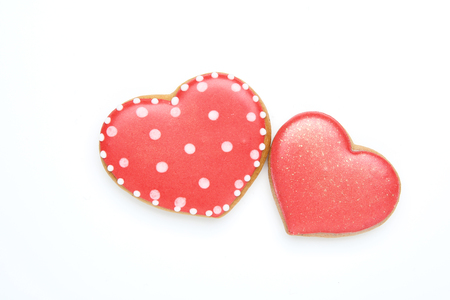 Valentine day cookies isolated on white backgroundの写真素材