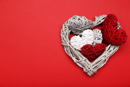 Valentine hearts on red backgroundの写真素材