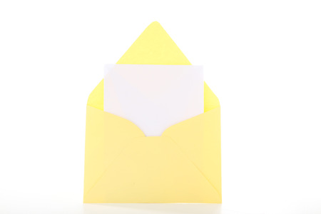 Blank paper with envelope isolated on white backgroundの写真素材