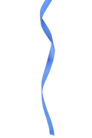Blue ribbon isolated on white backgroundの写真素材