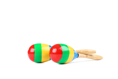 Mexican wooden maracas isolated on white backgroundの写真素材