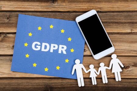 General Data Protection Regulation, GDPR with smartphone and family figureの写真素材