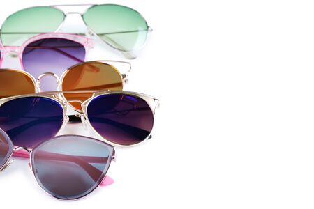 Colorful sunglasses on white backgroundの写真素材