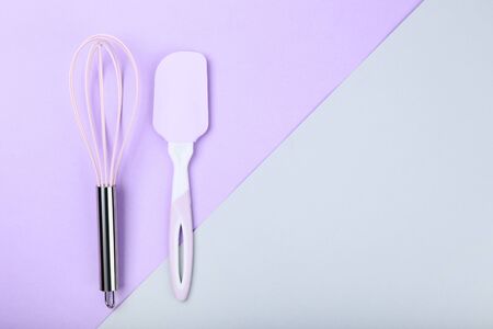 Kitchen utensils on colorful backgroundの写真素材