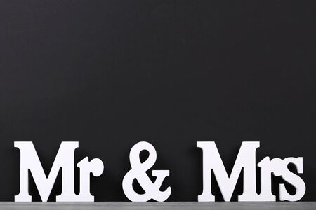 White letters Mr and Mrs on black backgroundの写真素材