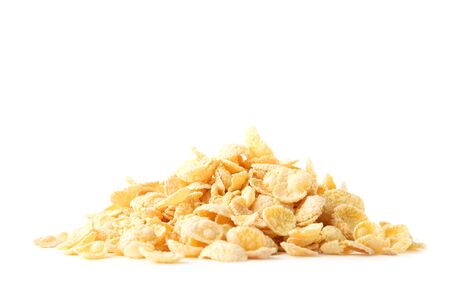 Corn flakes on white backgroundの写真素材