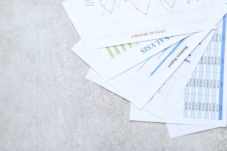 Financial papers with graph and chartsの写真素材