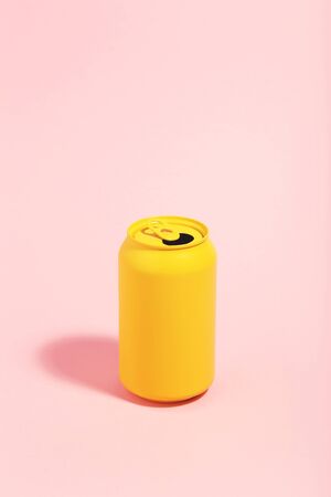 Aluminum can on pink background. Minimalism conceptの写真素材