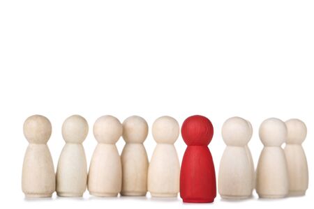 Leader concept. Wooden figures on white backgroundの写真素材