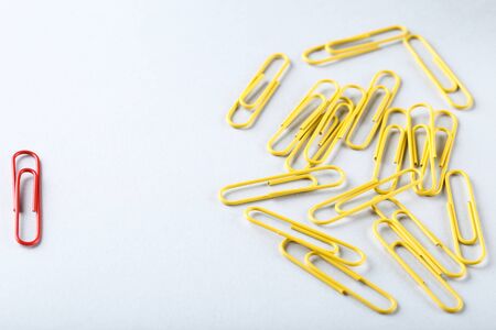 Leader concept. Paper clips on white background