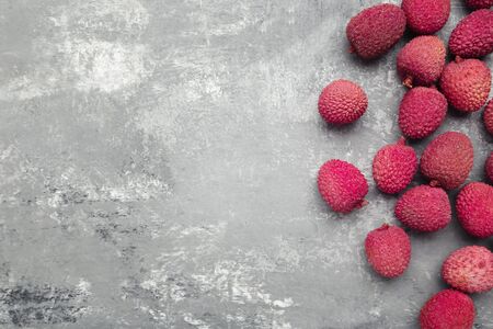 Tasty lychee on grey backgroundの写真素材